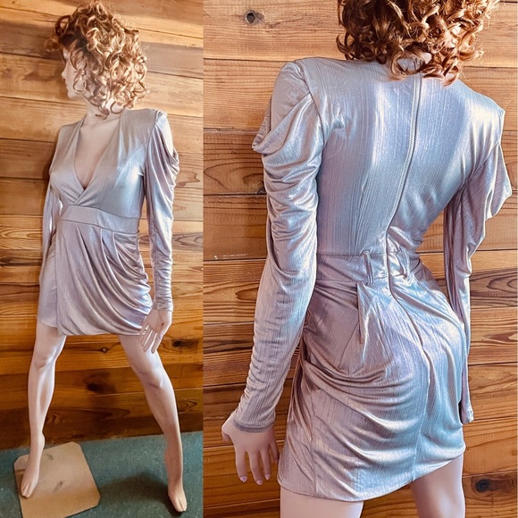 ZHIVAGO Australia Rose Gold Lame Sculptural MINI DRESS Size U.S. 4 - Picture 1 of 16